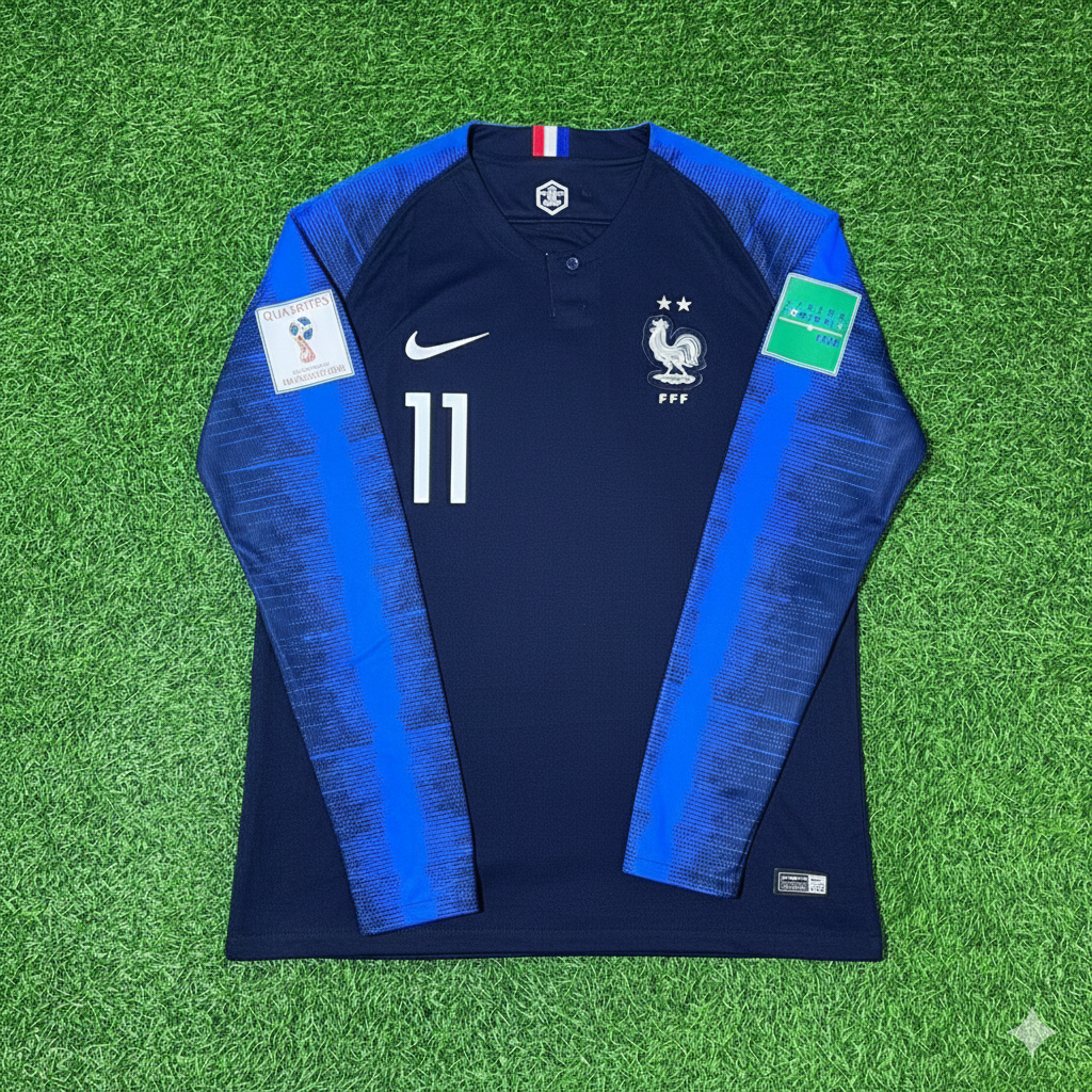 Ousmane Dembele France 2018 World Cup Final Long Sleeve Retro Football Jersey Kit