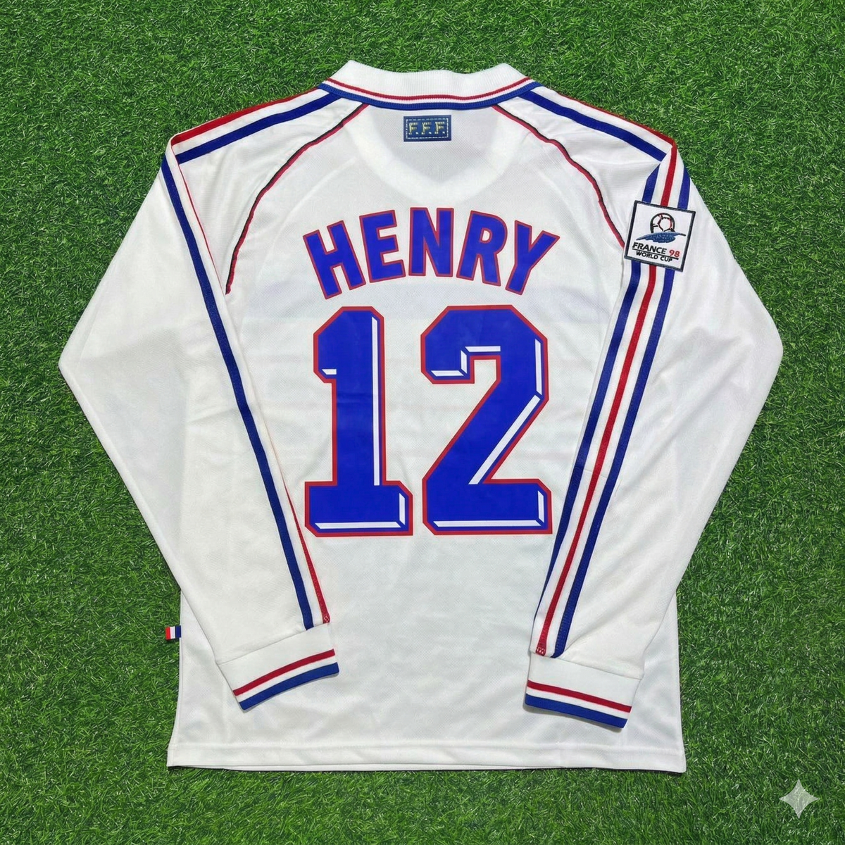 Thierry Henry #12 France 1998 World Cup White Away Long Sleeve Retro Jersey