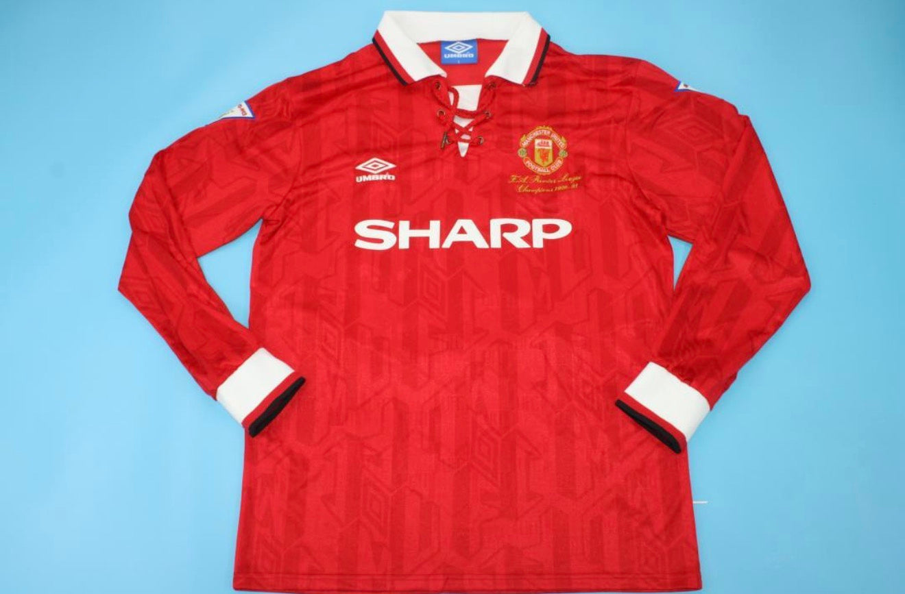 David Beckham Manchester United 1992-1993 Retro along Sleeve Football Jersey Kit