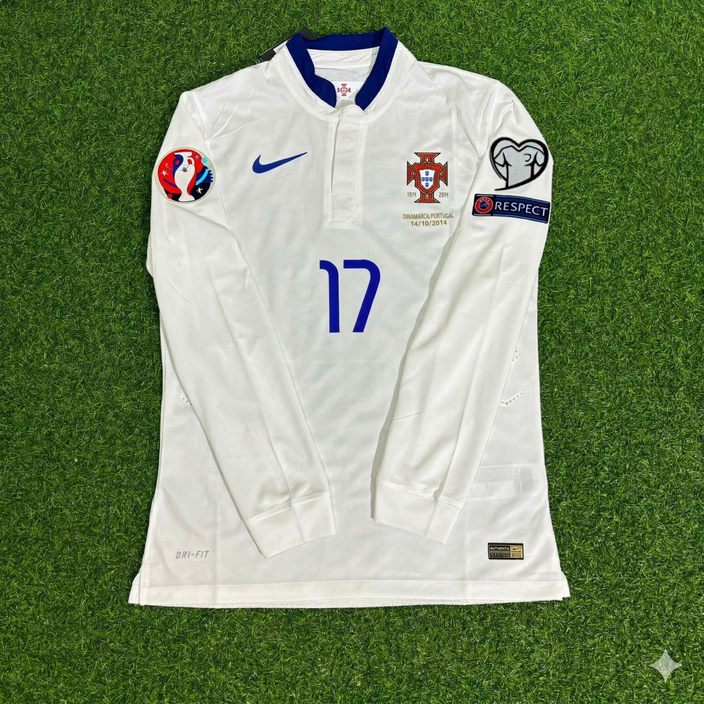 Nani Portugal EURO 2016 White Long Sleeve Retro Football Jersey