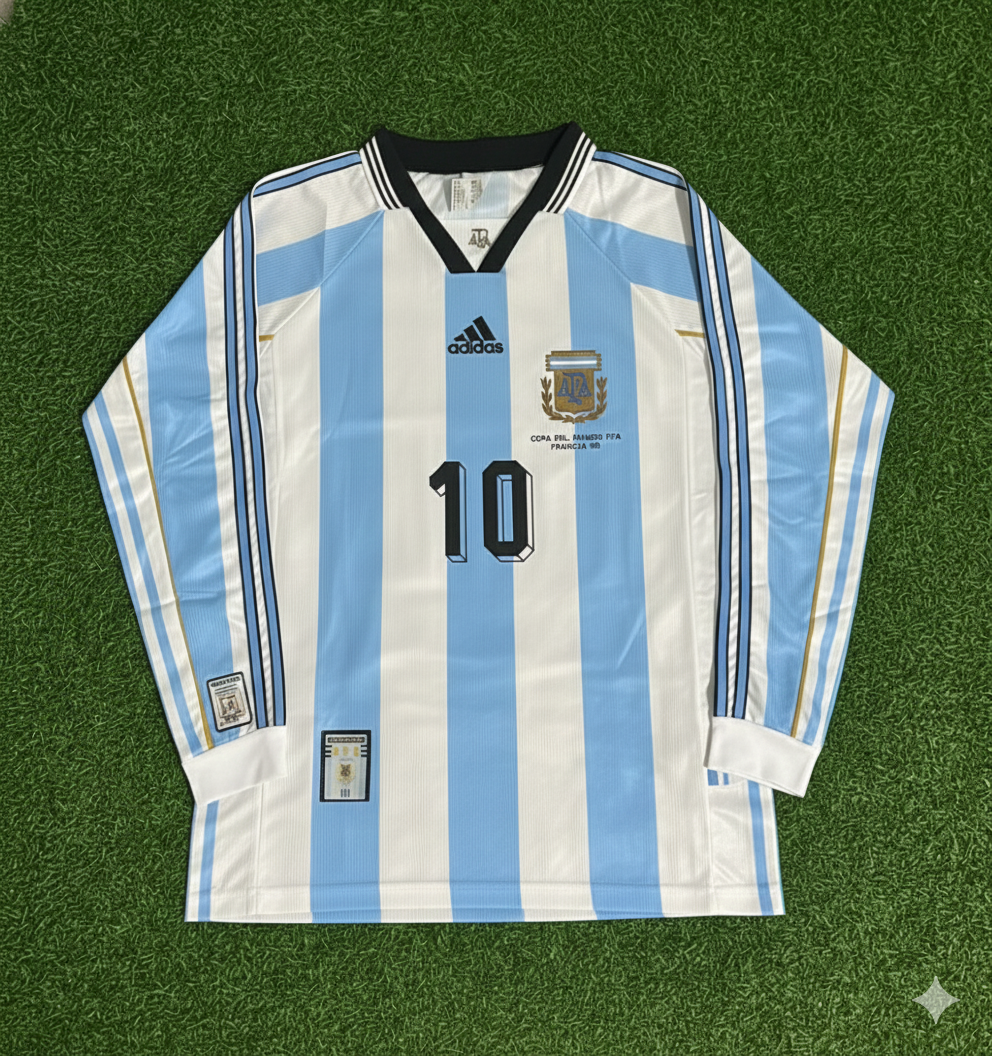 Maillot de football rétro à manches longues Lionel Messi Argentine