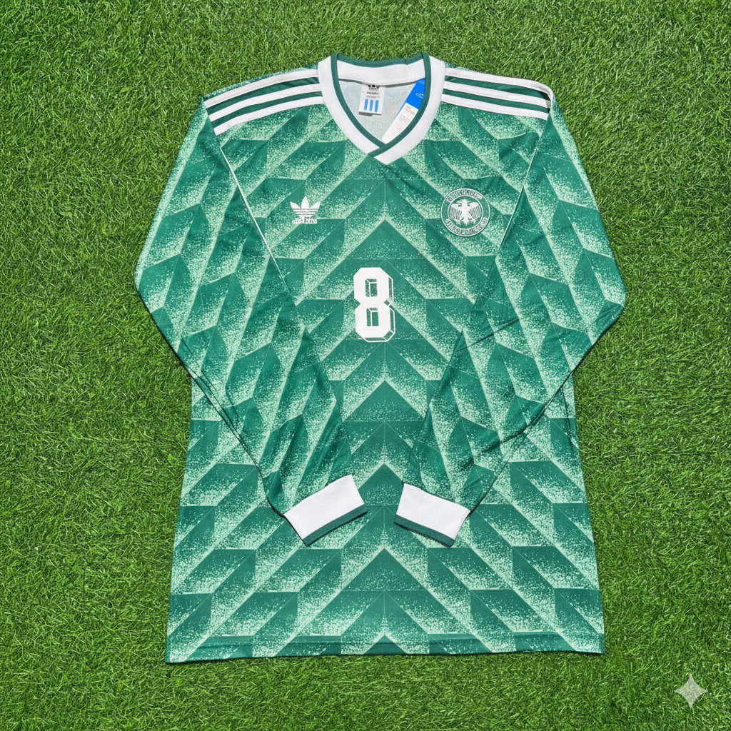 Thomas HĂ€ssler Germany 1990 World Cup Green Long Sleeve Football Jersey