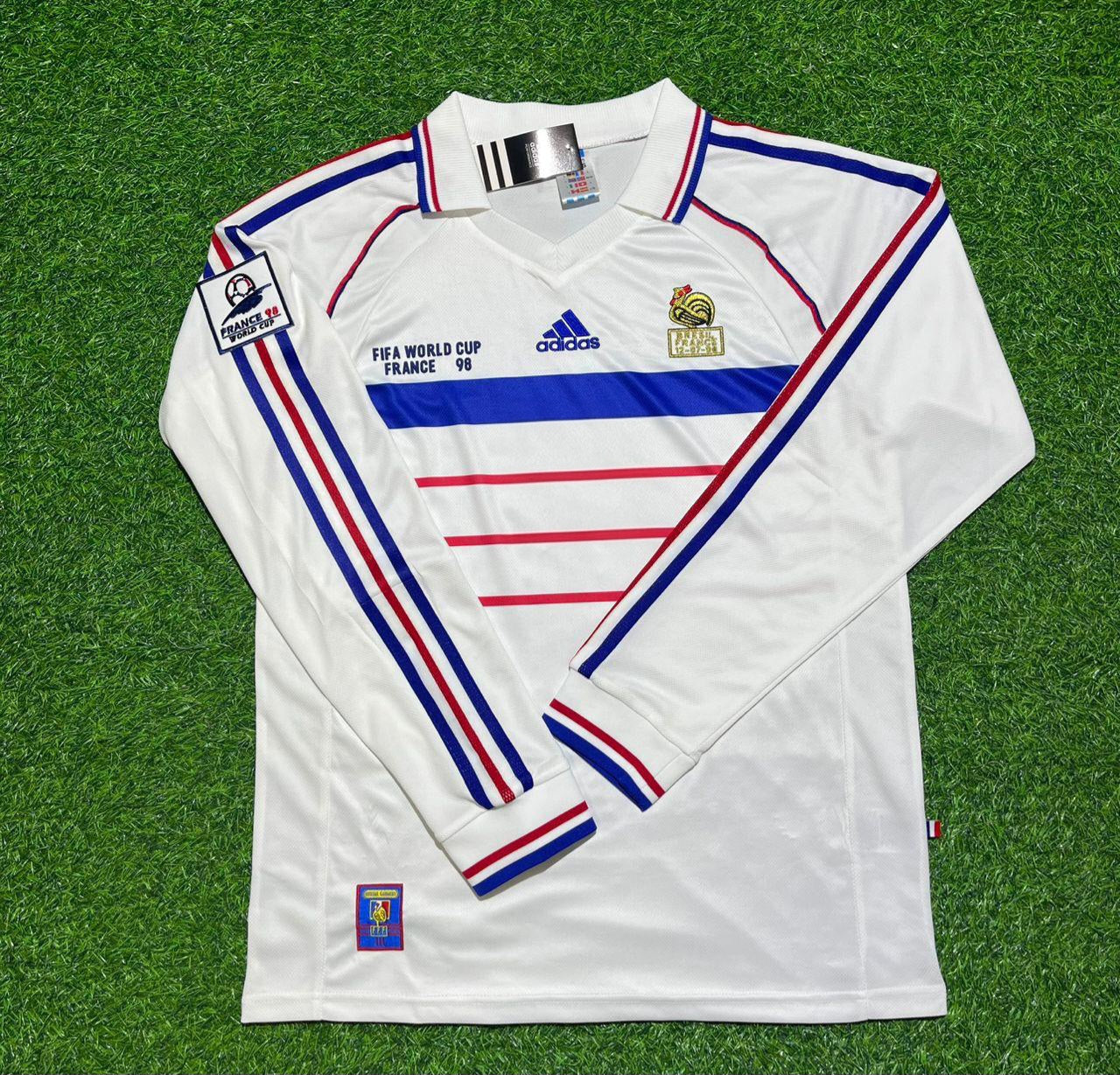 Youri Djorkaeff #6 France 1998 World Cup White Away Long Sleeve Retro Jersey