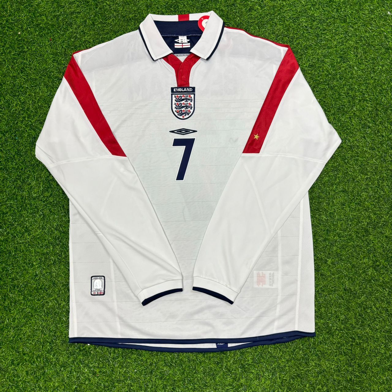 David Bekcham Euro 2004 White Retro Long Sleeve Jersey