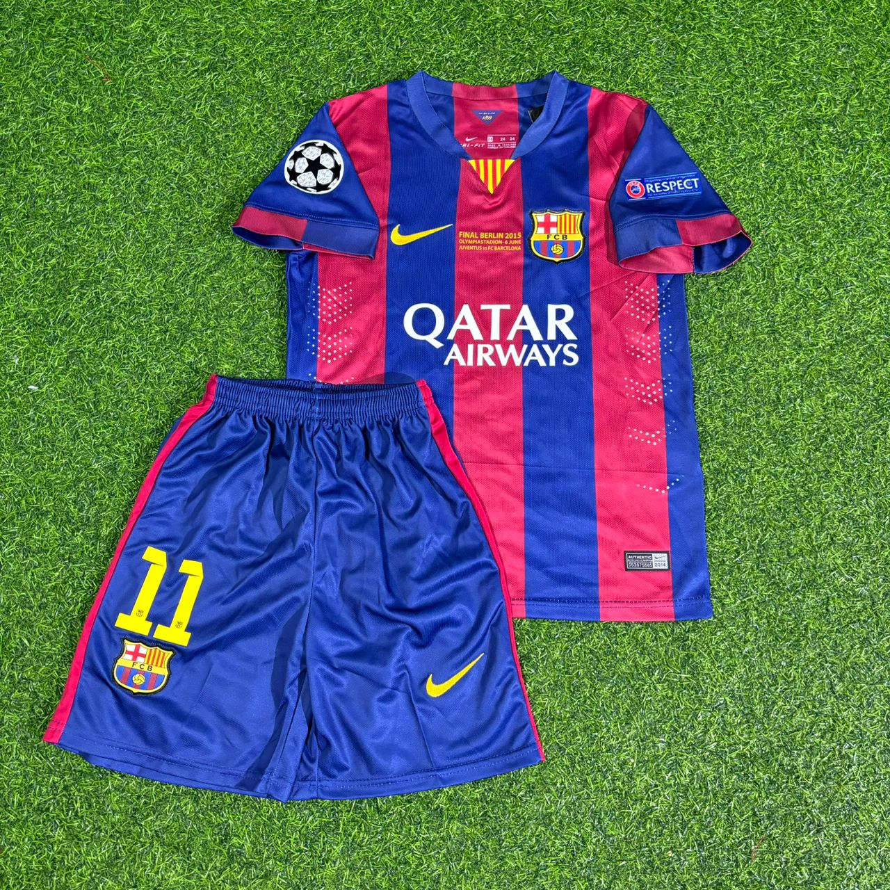 Neymar Jr Barcelona 2015 Final Home Kids Kit – Kit Jersey for Children – | KinderTrikot | Maillot Enfant Soccer Shirt