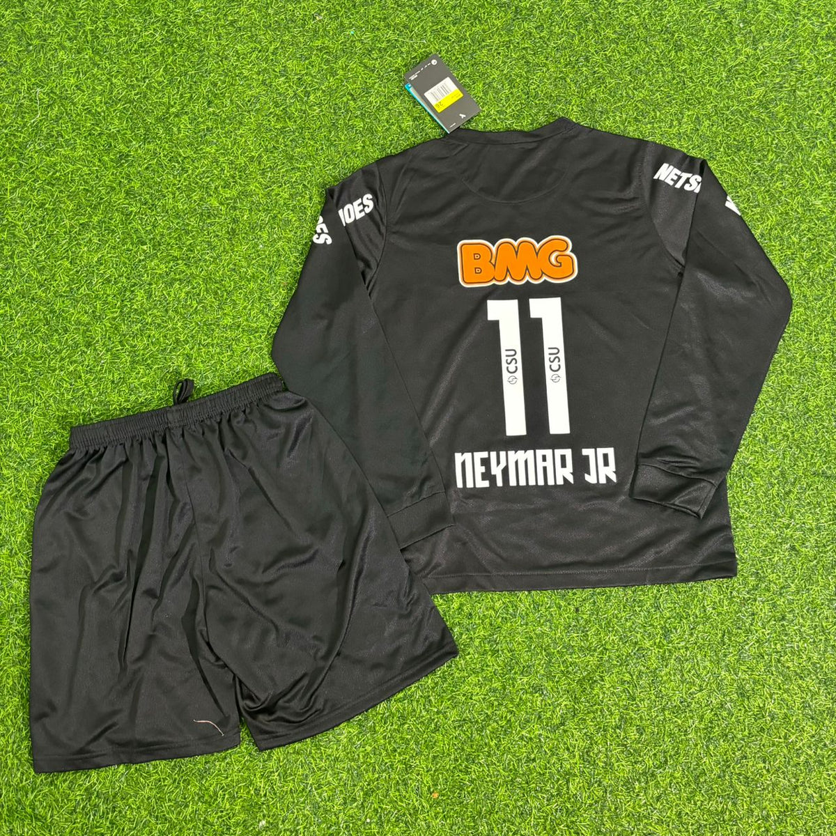 Neymar Jr Santos Kids Black Long Sleeve Retro Football Jersey Kit