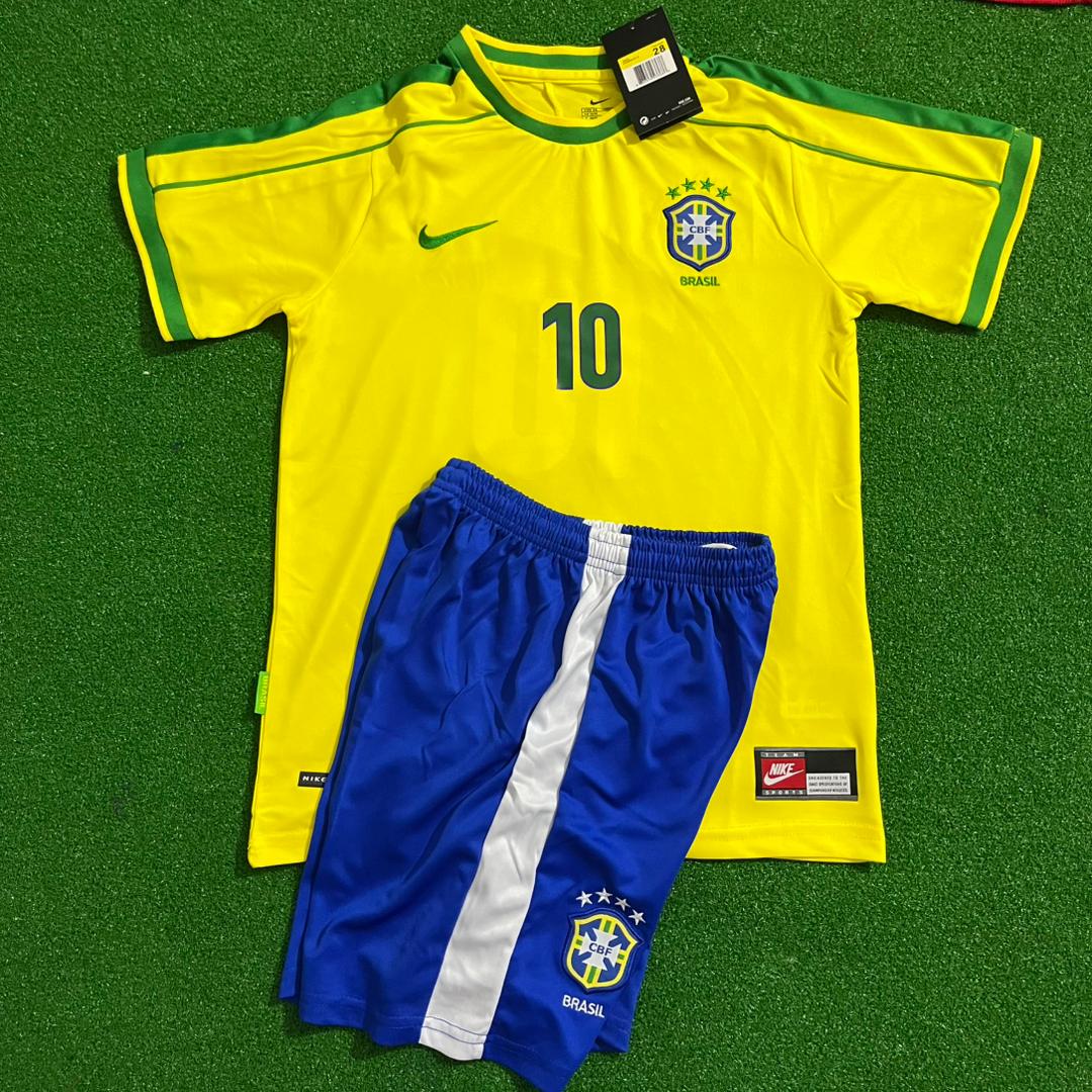 Rivaldo Brazil 1998 World Cup Retro Kids Soccer Jersey Kit Kindertrikot Soccer Shirt