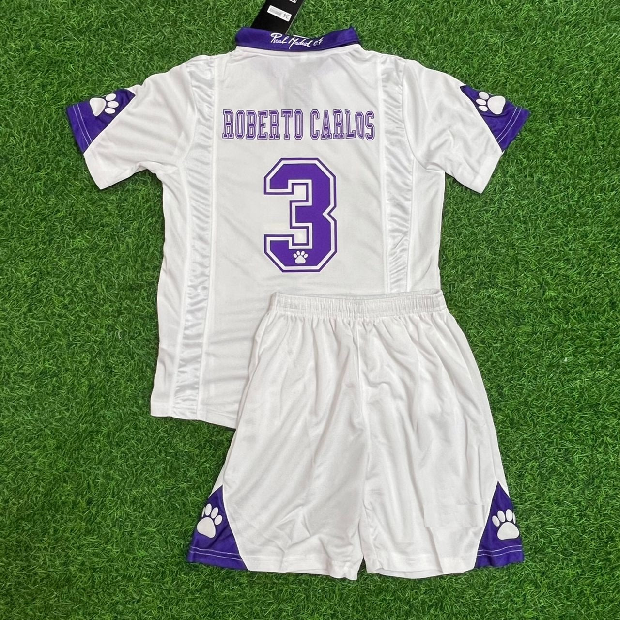 Roberto Carlos Real Madrid Retro Vintage Kids Kit Jersey KinderTrikot Maglia