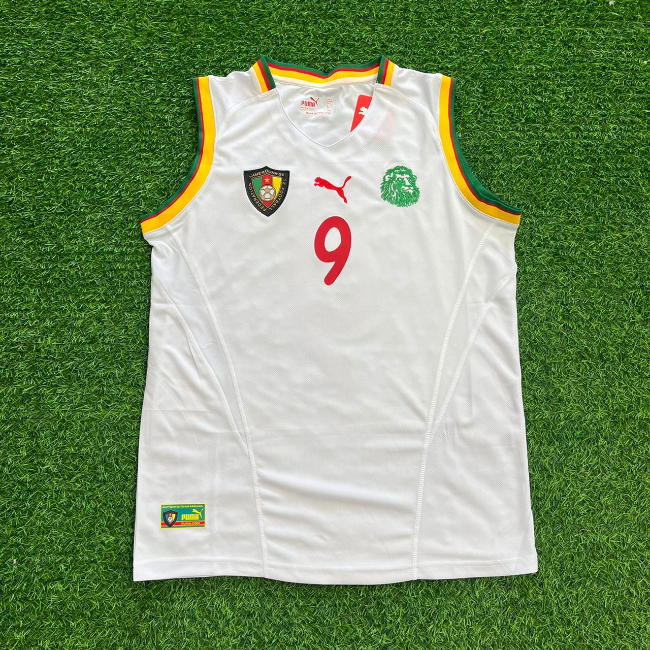 Samuel Eto'o 9 - Cameroon AFCON 2002 Retro Sleeveless Kit Jersey Maillot Trikot Soccer Shirt