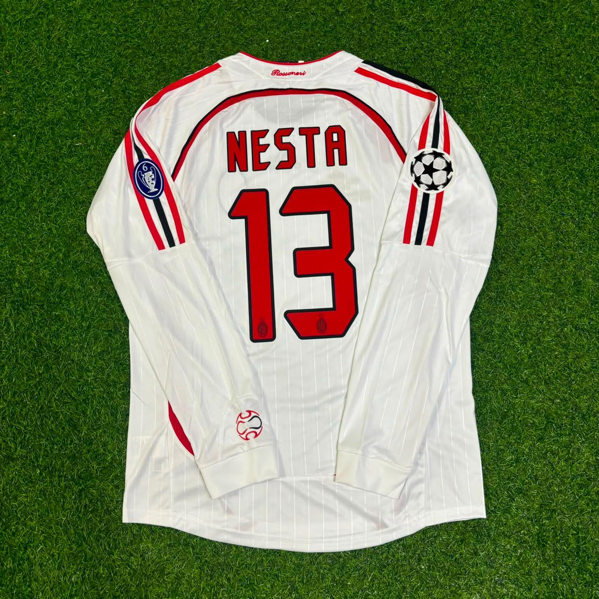 Alessandro Nesta #13 AC Milan 2007 Champions League Final Away White Long Sleeve Retro Jersey