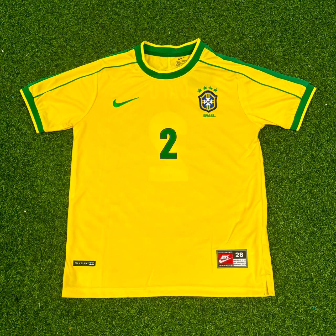 Cafu #2 Brazil 2002 World Cup Winning Captain Retro Home Jersey