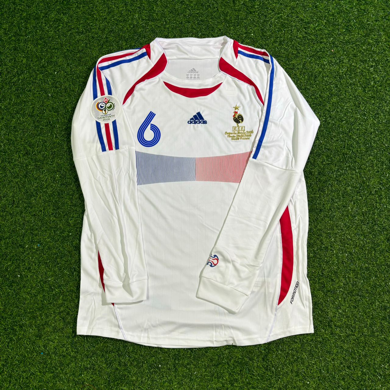 Maillot de football rétro blanc à manches longues Claude Makelele France Coupe du Monde 2006