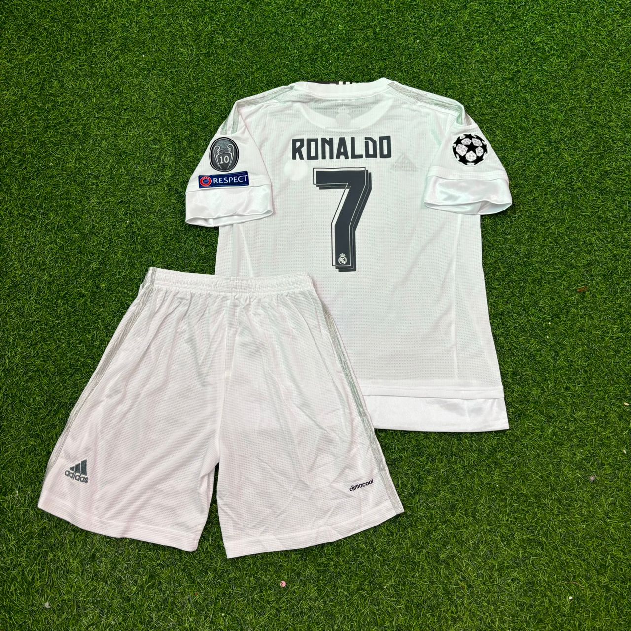 Cristiano Ronaldo 7 Real 2016 Champions League Final Kids Football Jersey Kit