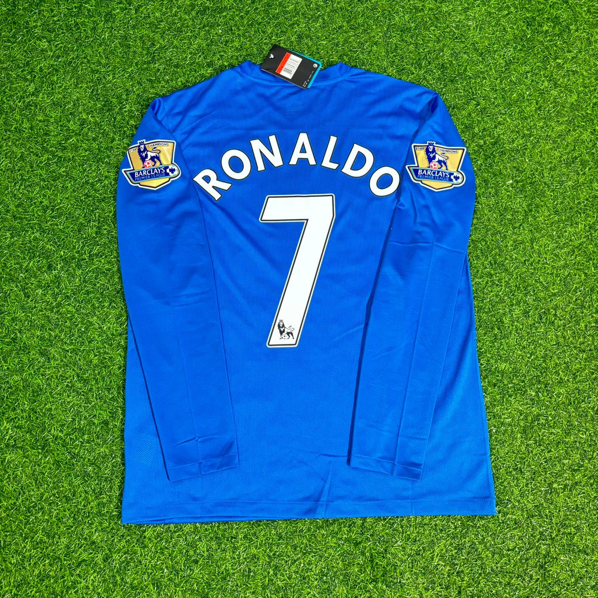 Cristiano Ronaldo Manchester United 2008 Blue EPL Patch Retro Long Sleeve Football Jersey
