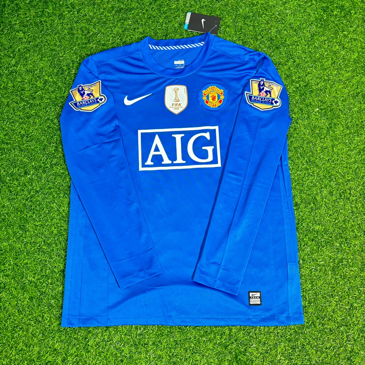 Cristiano Ronaldo Manchester United 2008 Blue EPL Patch Retro Long Sleeve Football Jersey