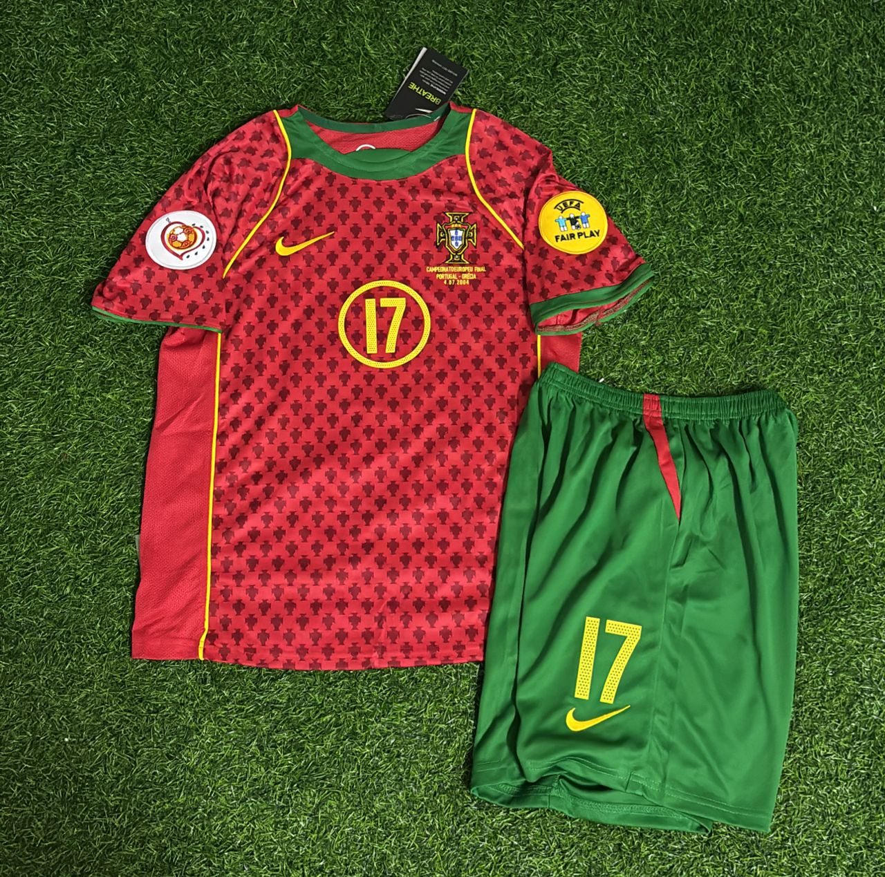 Cristiano Ronaldo Portugal 2004 Final Home Kids Football Jersey Kit