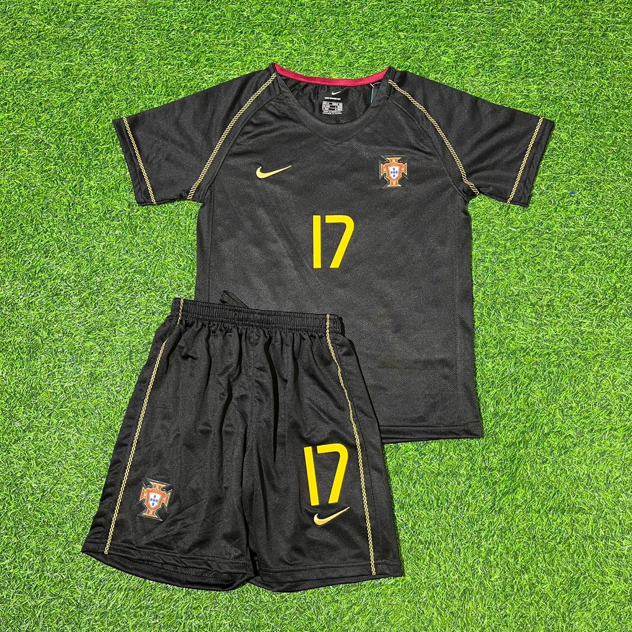 Cristiano Ronaldo Portugal 2006 World Cup Black Retro Kids Football Jersey Kit