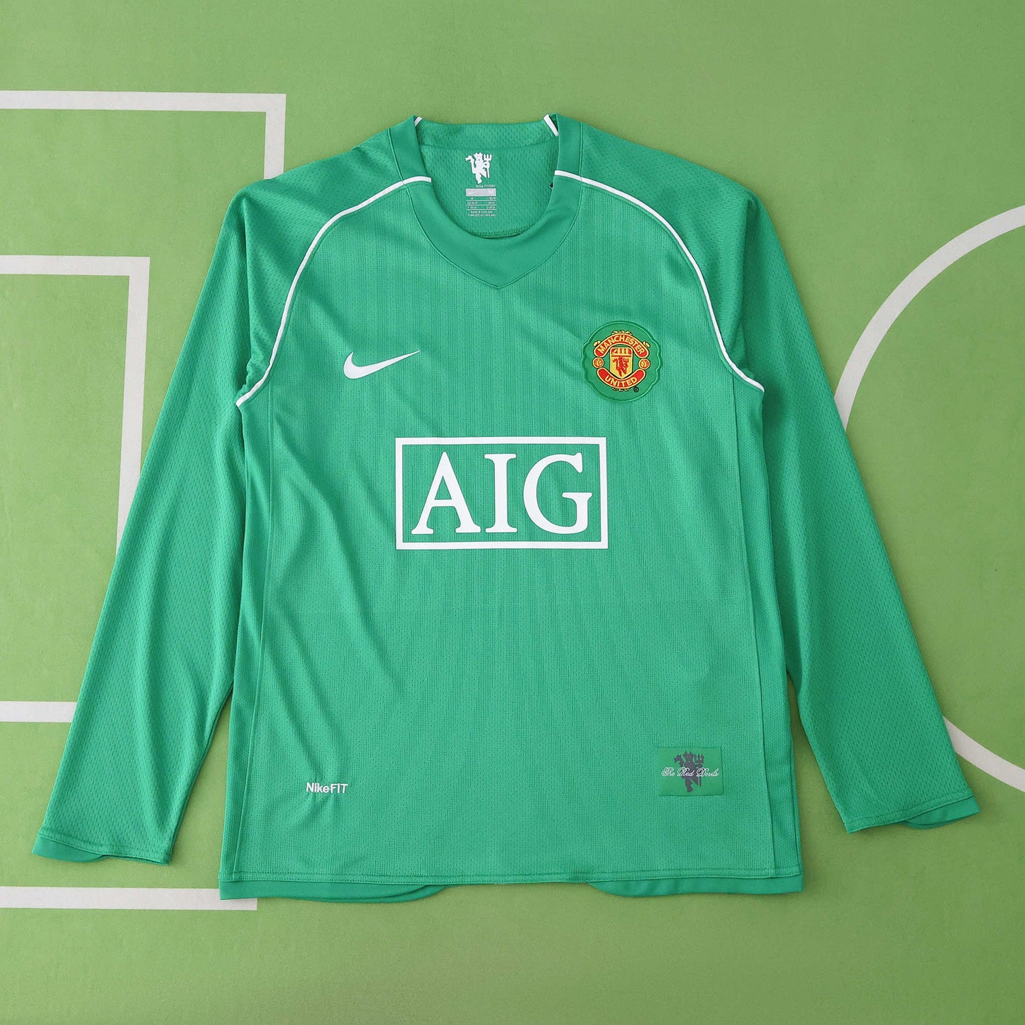 Edwin van der Sar Manchester United Goalkeeper Green Retro Long Sleeve Jersey Soccer Shirt