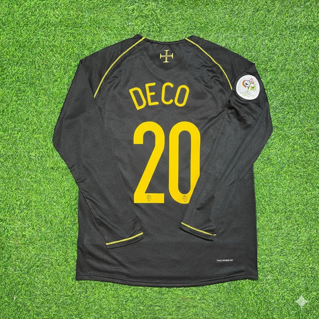 Maillot de football rétro noir à manches longues Deco Portugal Coupe du Monde 2006