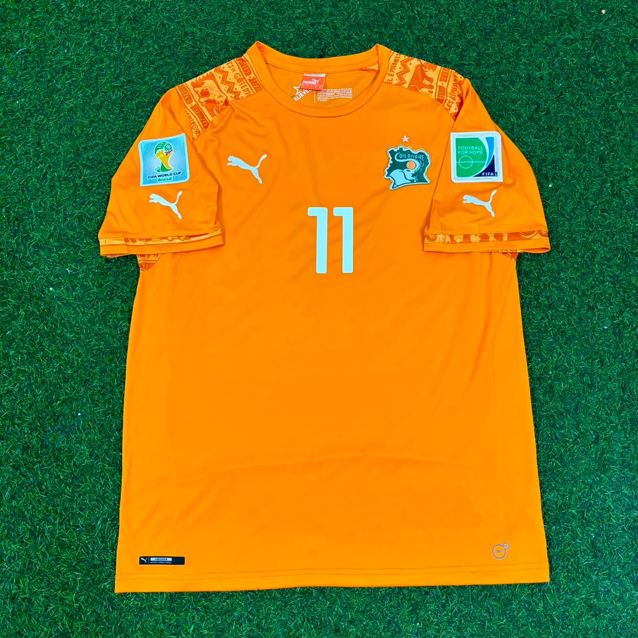 Didier Drogba #11 Ivory Coast 2014 World Cup Home Orange Retro Football Jersey Trikot Maillot
