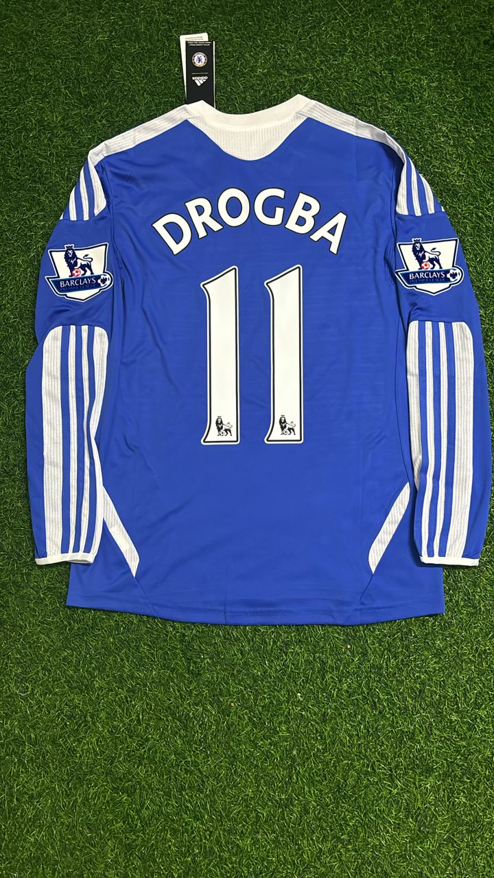 Didier Drogba Chelsea 2011 2012 EPL Patch Retro Long Sleeve Jersey Maglia