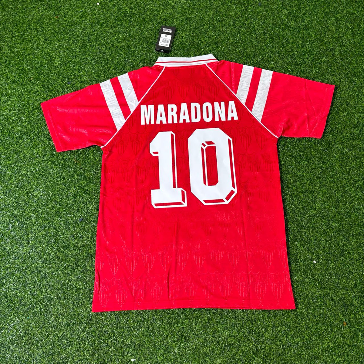 Maillot de football rétro domicile rouge de Diego Armando Maradona, Séville, saison 1992-1993