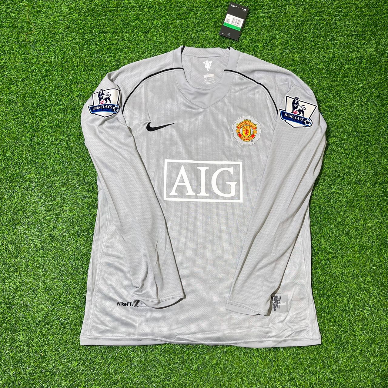 Edwin van der Sar Manchester United Goalkeeper Grey Retro Long Sleeve Jersey Maglia