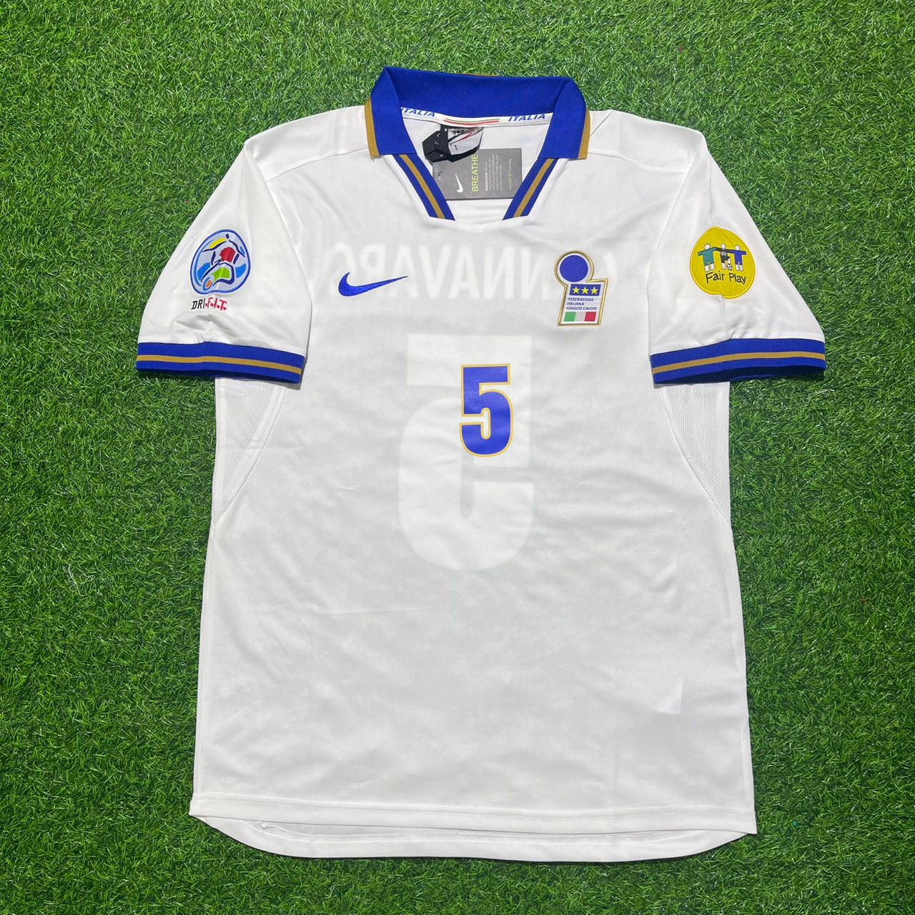 Maillot de football rétro blanc Fabio Cannavaro Italie EURO 1996