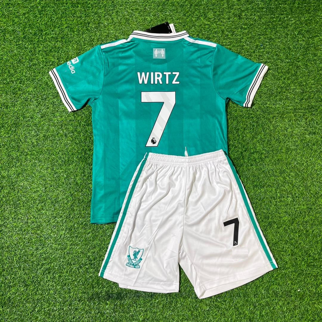 Florian Wirtz Liverpool 2025 New Season Green Away Kids Football Jersey Kit
