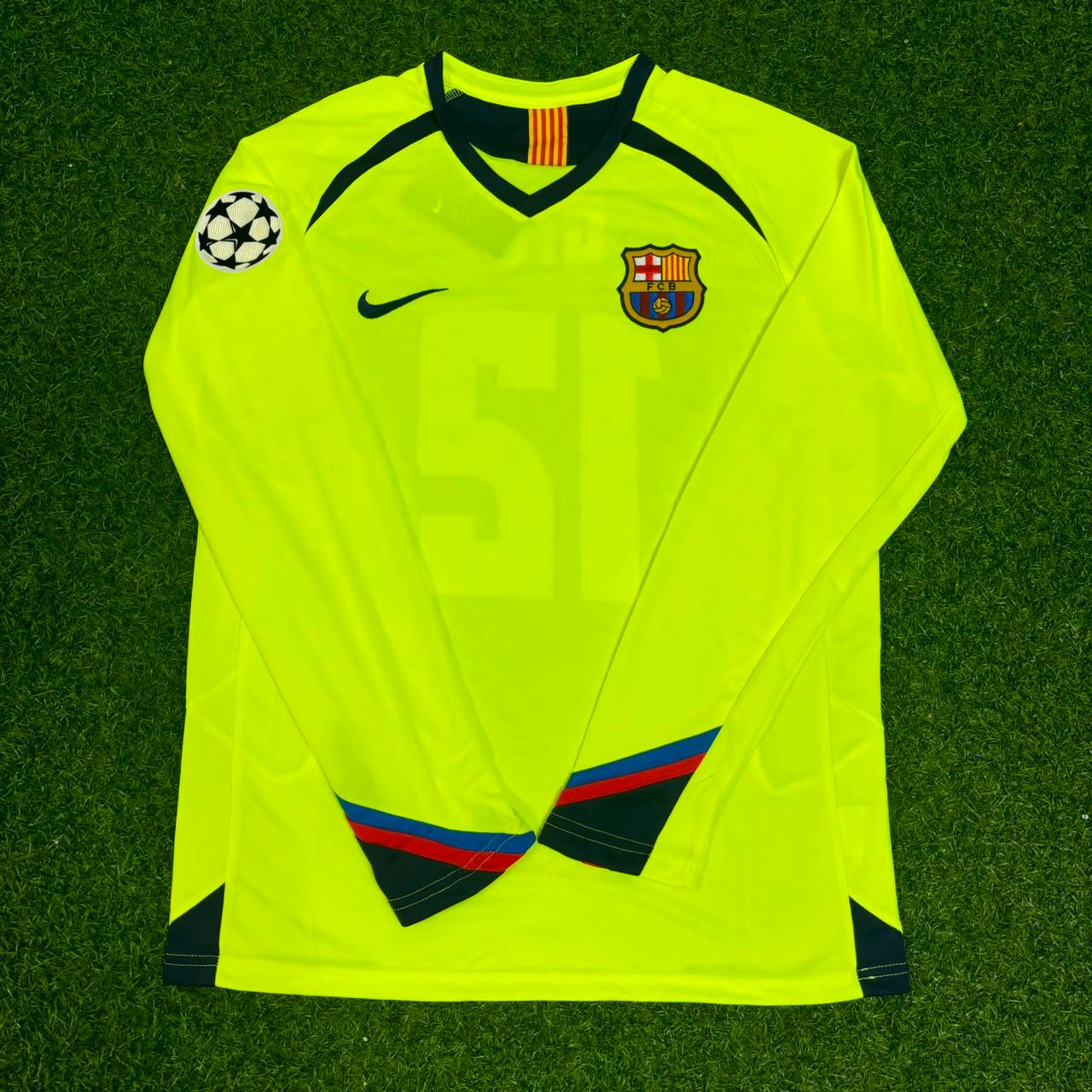 Giovanni van Bronckhorst Barcelona 2005-2006 Yellow Green Retro Long Sleeve Football Jersey