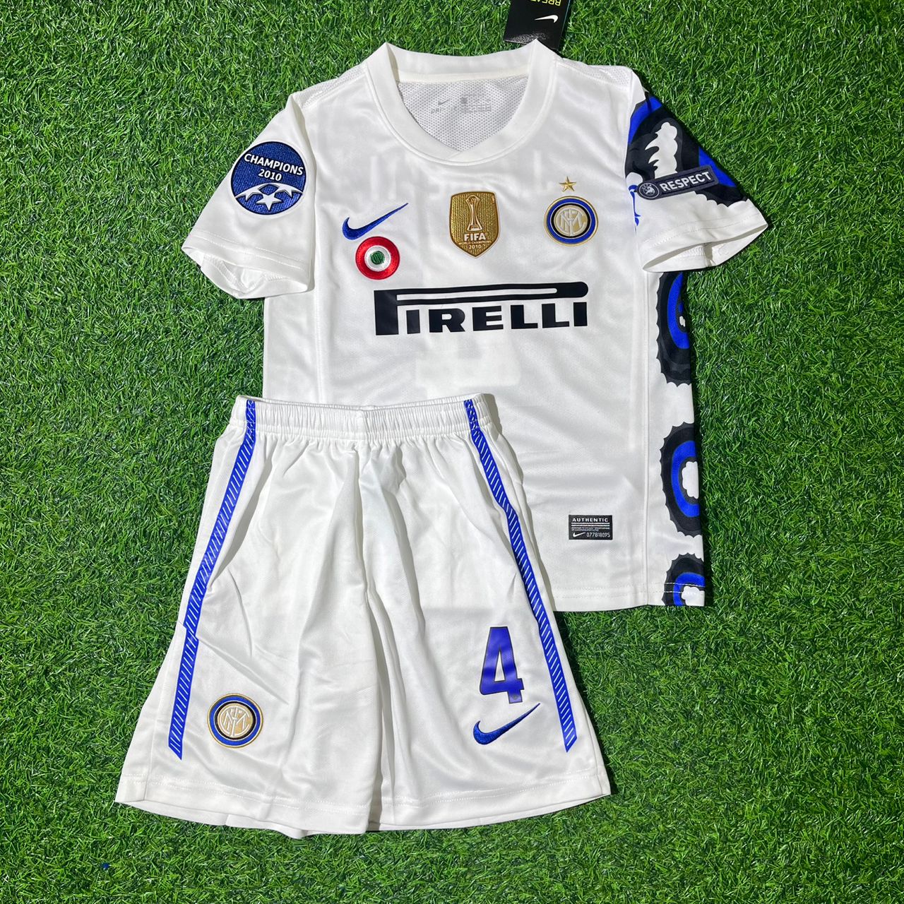 Javier Zanetti Inter Milan 2010/11 White Dragon Kids Retro Football Jersey Kit