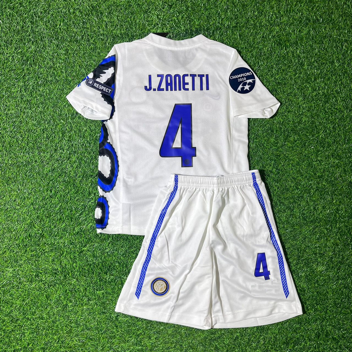 Javier Zanetti Inter Milan 2010/11 White Dragon Kids Retro Football Jersey Kit