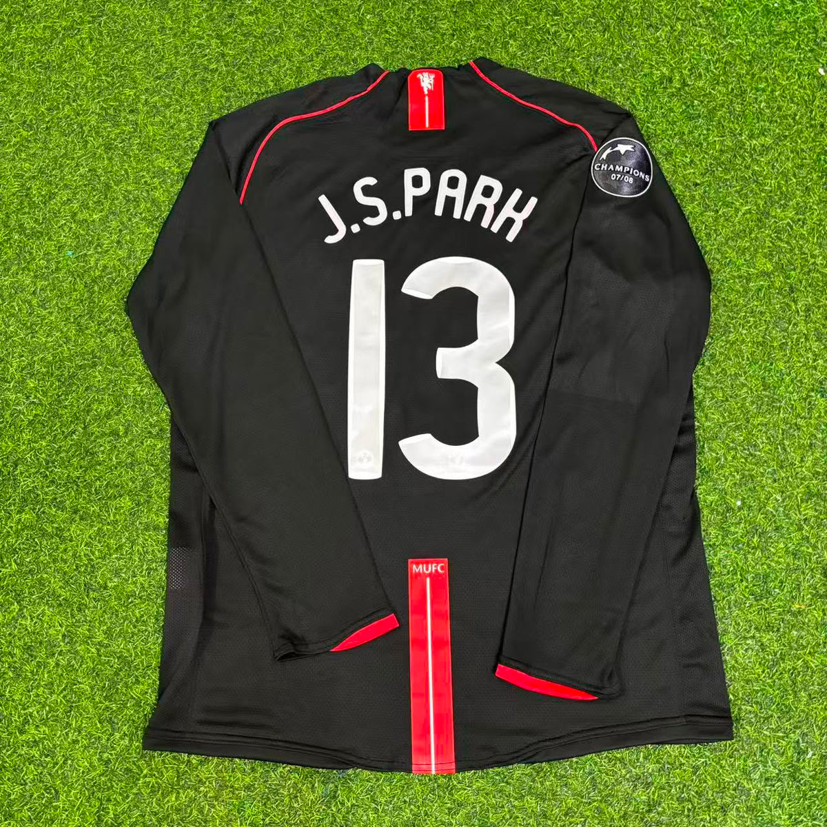Ji-sung Park Manchester United 2007/2008 Champions League Patch Black Retro Football Jersey Kit