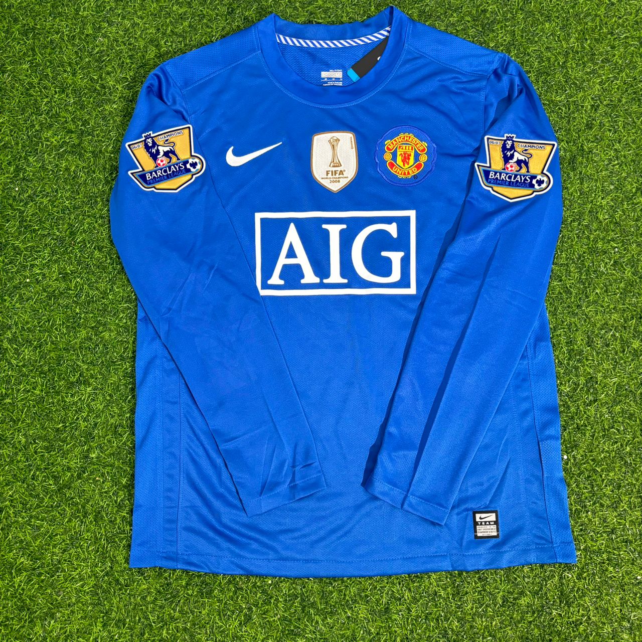 Ji-sung Park Manchester United 2008 Blue EPL Patch Retro Long Sleeve Football Jersey