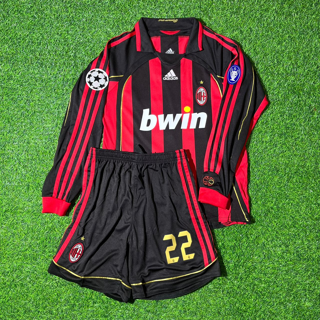 Kaká Leite AC Milan 2006/07 Retro Long Sleeve Kids Football Jersey Kit