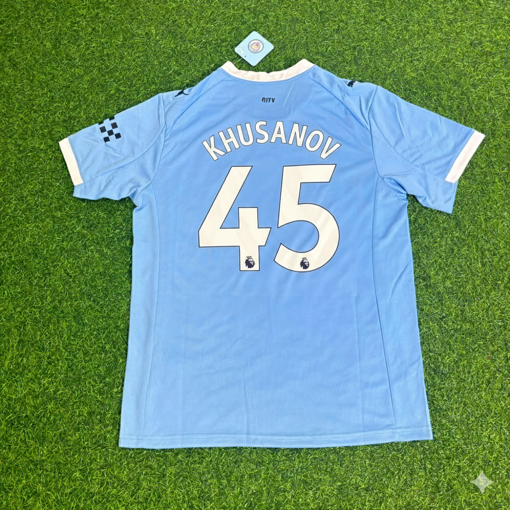 Abdülkadir Khusanov 45-Manchester City Home New Season 2026 Jersey Trikot Maillot Soccer Shirt
