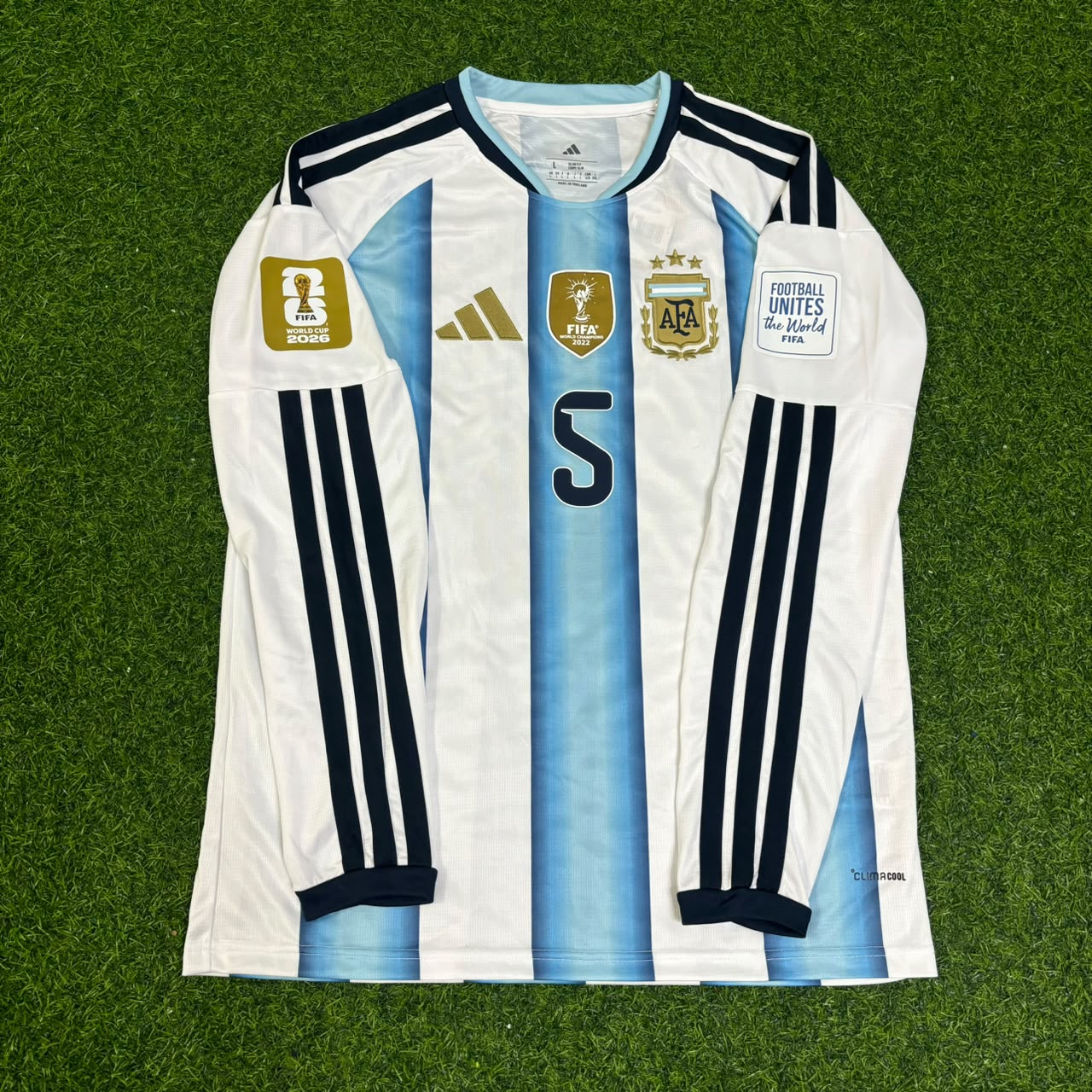Leandro Paredes #5 Argentina 2026 World Cup Long Sleeve Football Jersey Kit