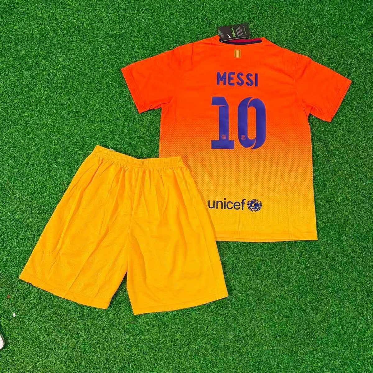 Lionel Messi 10 Barcelona 2012/2013 Orange Retro Kids Football Jersey Kit