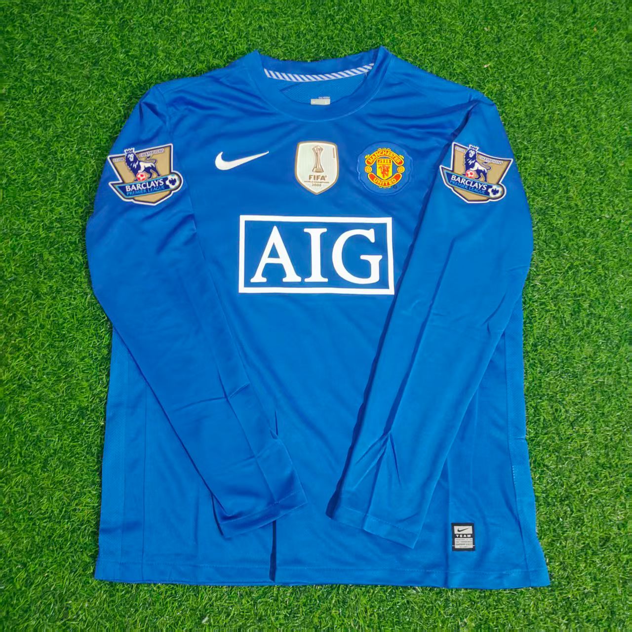 Luis Nani Manchester United 2008 Blue EPL Patch Retro Long Sleeve Football Jersey