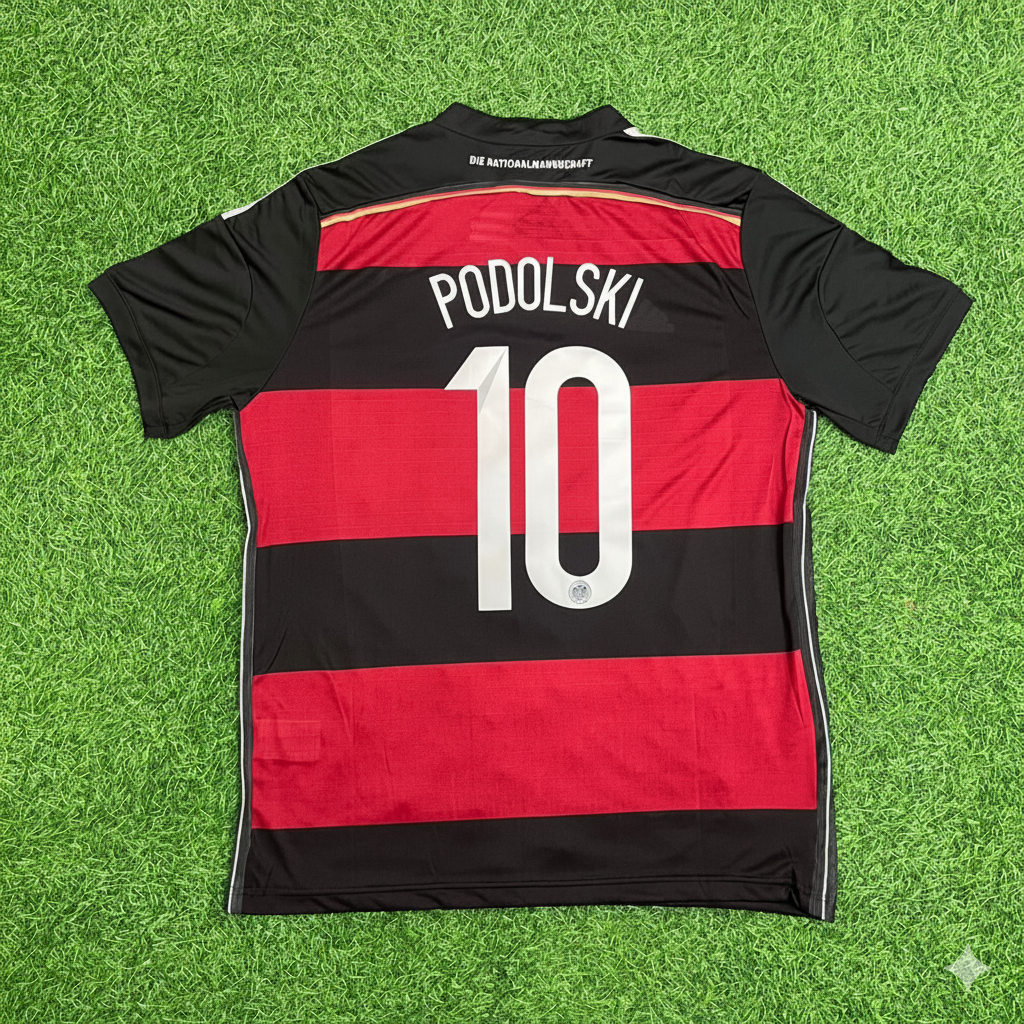 Lukas Podolski Germany Deutschland 2014 World Cup Brazil Black Red Retro Jersey Trikot Soccer Shirt