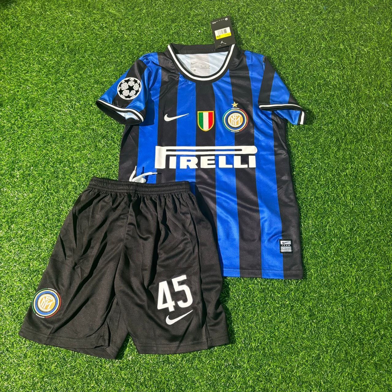 Mario Balotelli Inter Milan 2010 Champions League Final Kids Retro Kids Football Jersey Kit