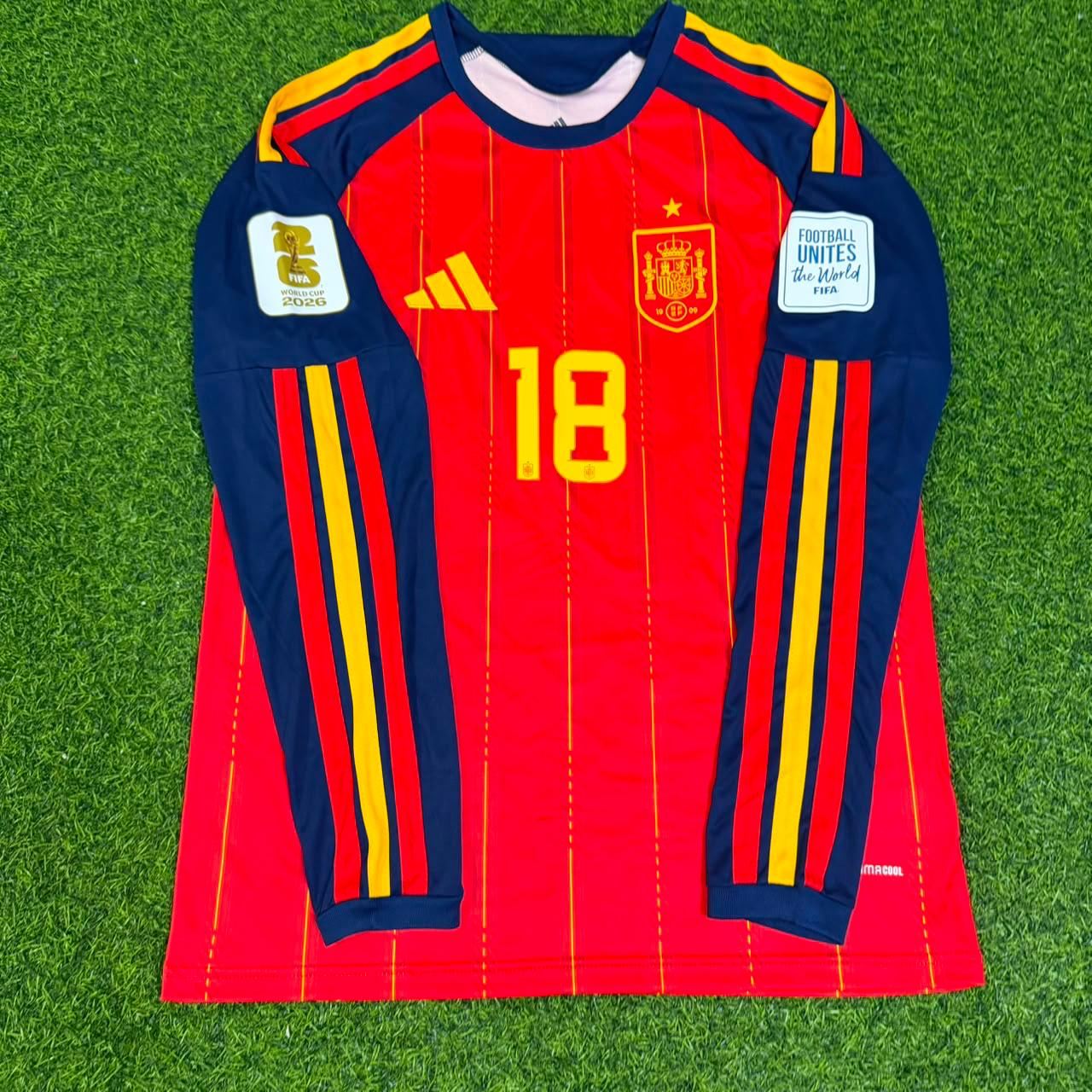 Martin Zubimendi #18 Spain 2026 World Cup Home Long Sleeve Jersey Trikot Maillot