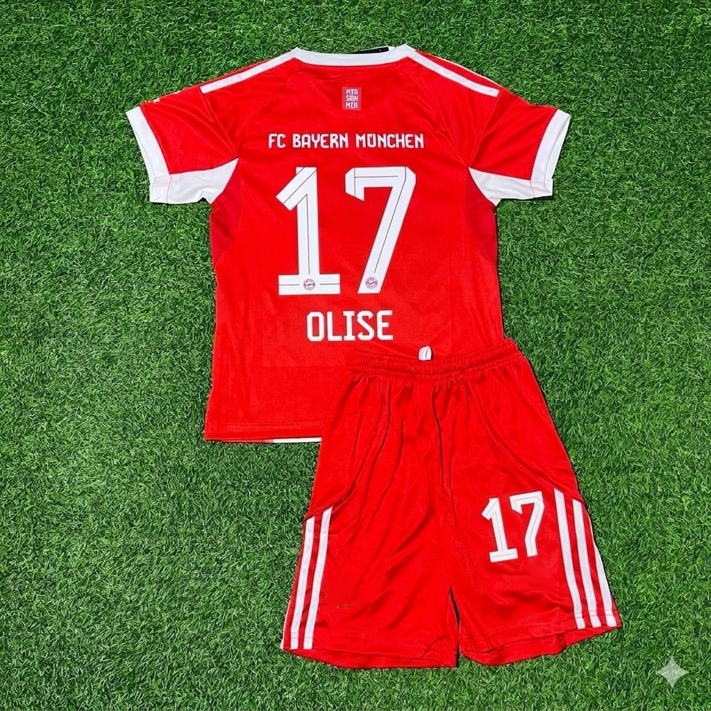 Michael Olise #17 Bayern Munich 2025/26 Home Kids New Season Football Jersey Kit