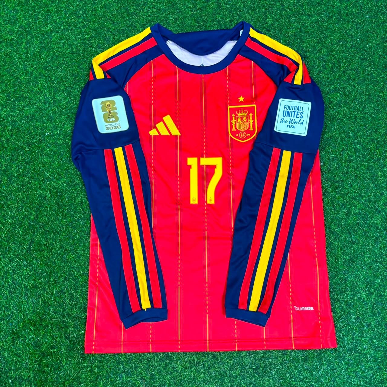 Nico Williams #17 Spain 2026 World Cup Home Long Sleeve Jersey Trikot Maillot