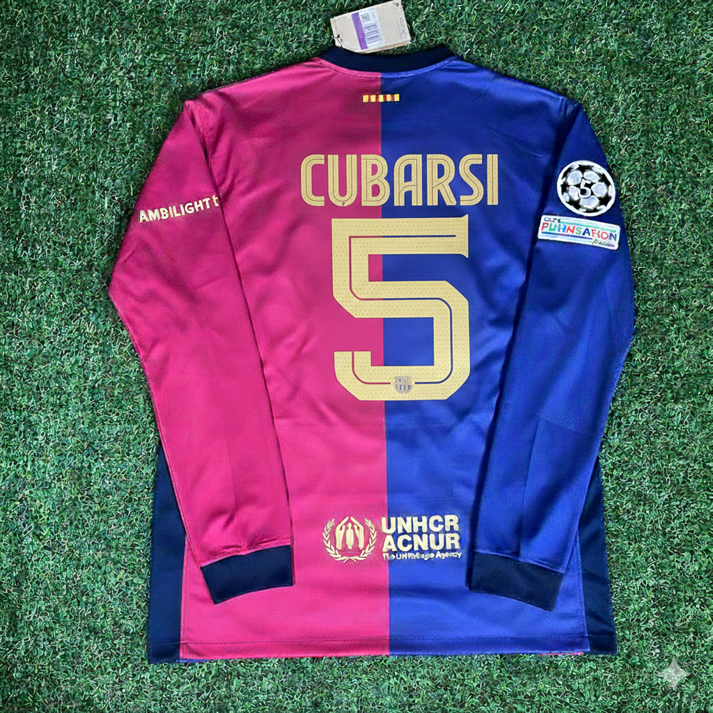 Pau Cubarsi 5- Barcelona 2025 Champions League Long Sleeve Jersey Soccer Shirt
