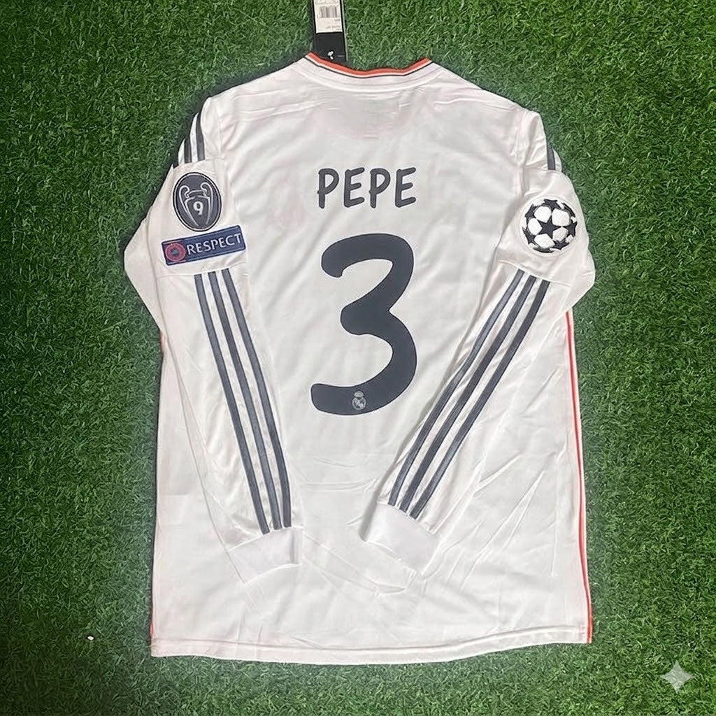 Pepe #3 Real 2014 Lisbon Final Long Sleeve Jersey Soccer Shirt