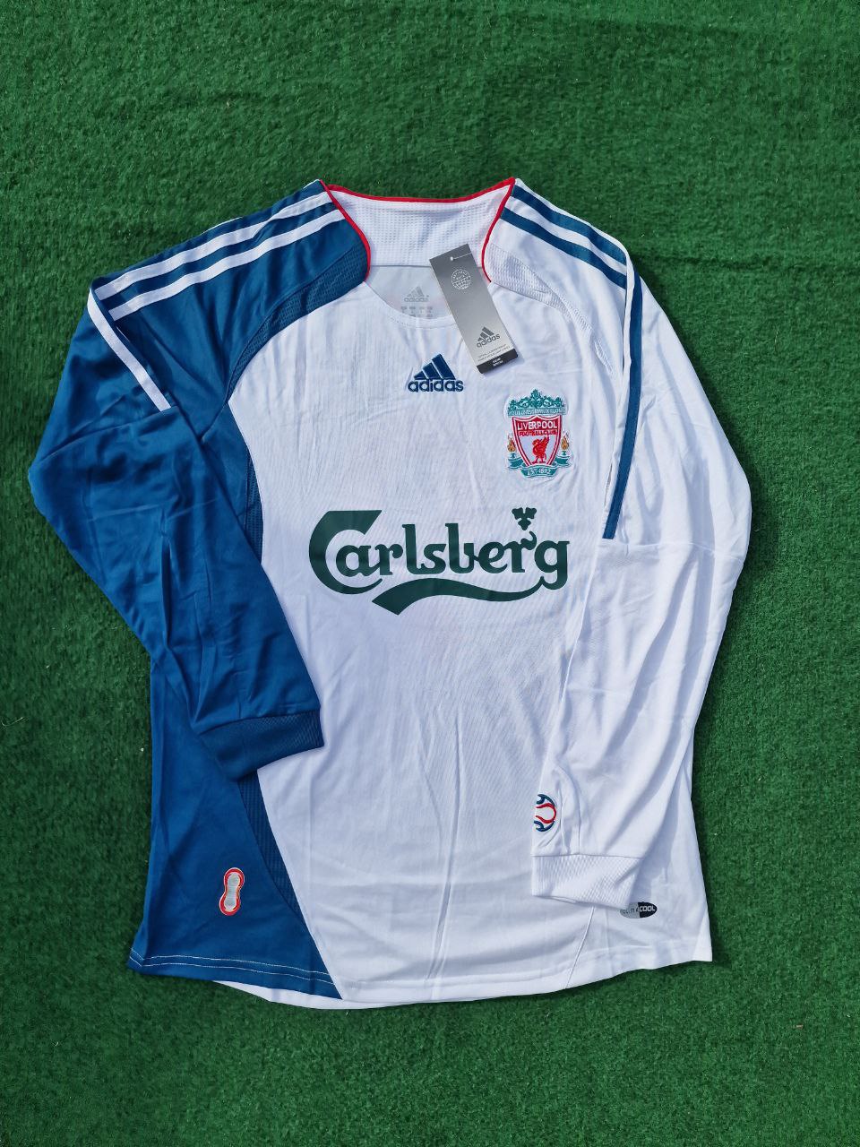 Daniel Agger Liverpool 2007 White Blue Long Sleeve Retro Jersey Trikot Maglia