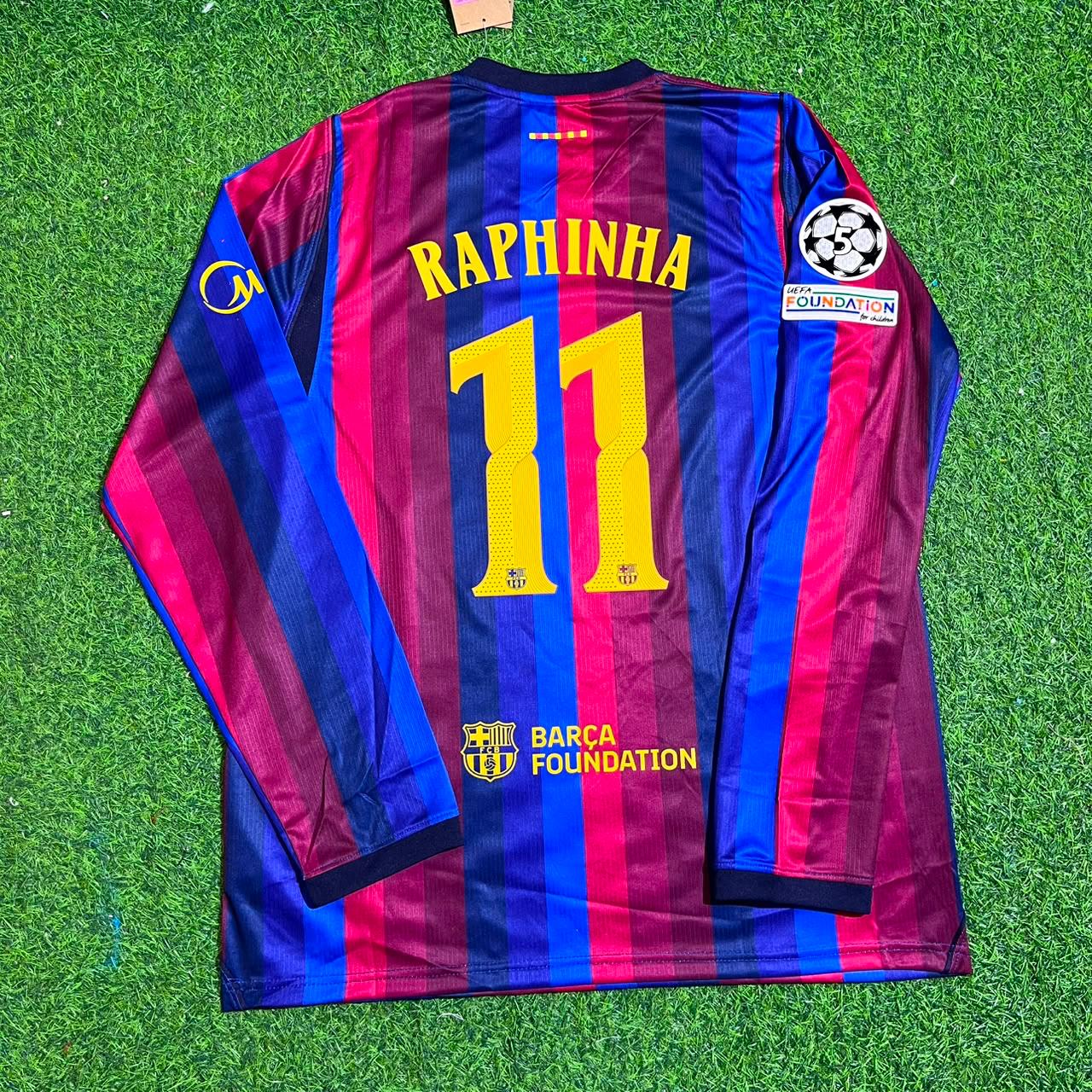 Raphinha #11 Barcelona 2027 New Season Champions League Patch Home Long Sleeve Jersey Trikot Maillot Soccer Shirt