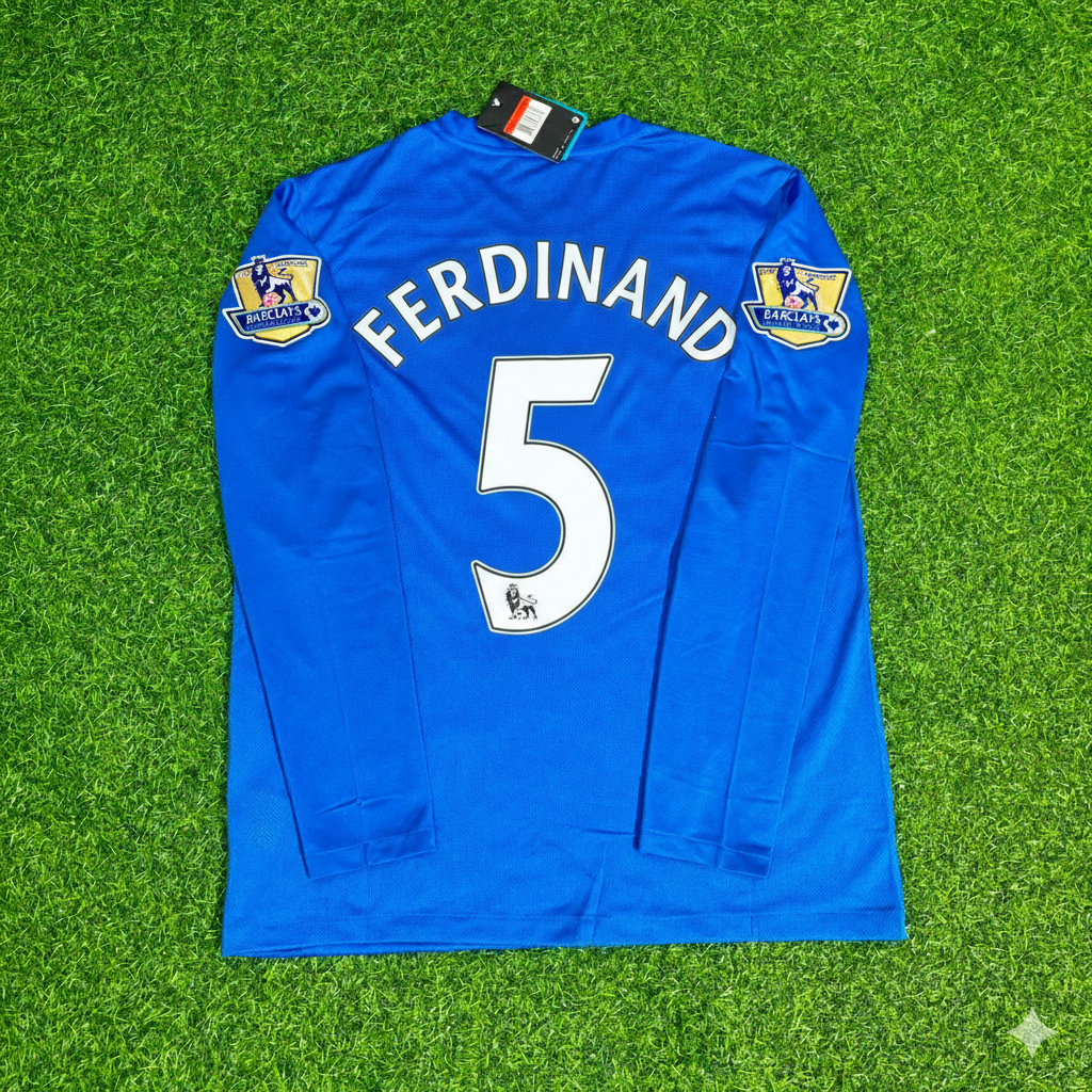 Rio Ferdinand Manchester United 2008 Blaues EPL-Patch Retro Langarm-Fußballtrikot