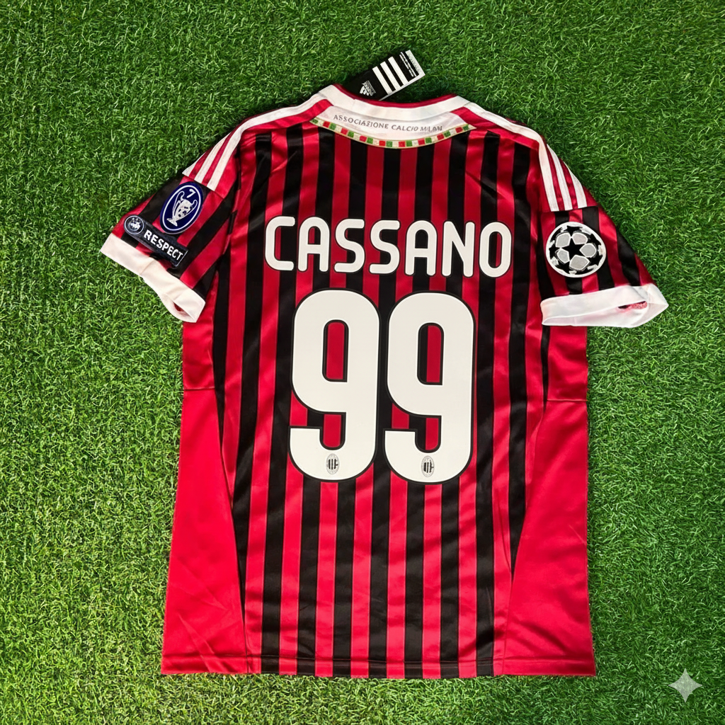 Antonio Cassano 99 - AC Milan Home 2011/12 Retro Kit Jersey Maillot Trikot Soccer Shirt